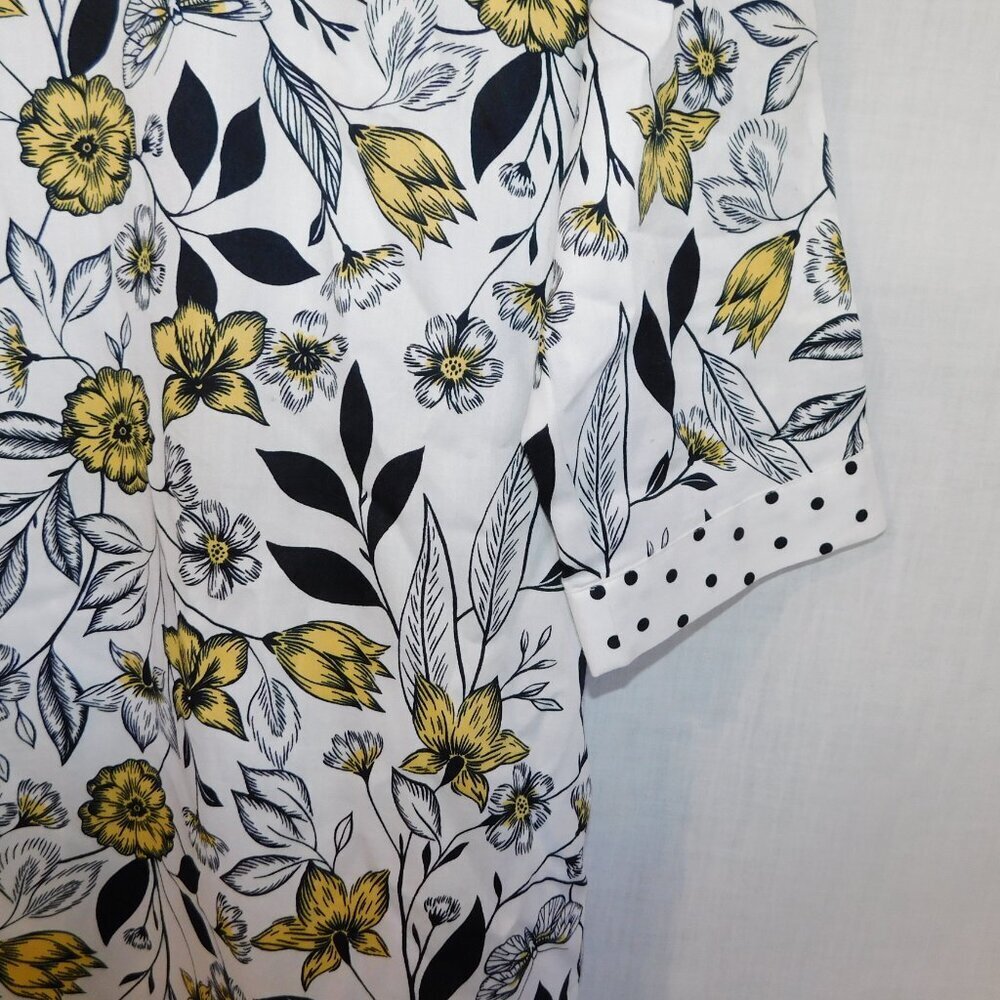 Foxcroft NYC Floral V Neck Collared Dress White Black Yellow NEW Womens 8 - Picture 7 of 10